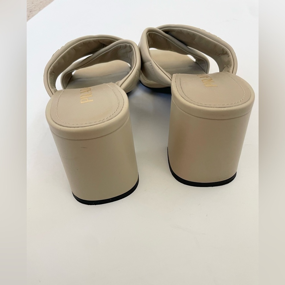 Prada Beige pebbled leather quilted criss cross 65mm block heel mules EU 40 - Picture 10 of 14